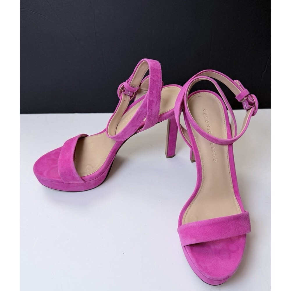 Veronica Beard Darcelle Pink Suede Ankle Strap Open Toe Platform Heels 7.5